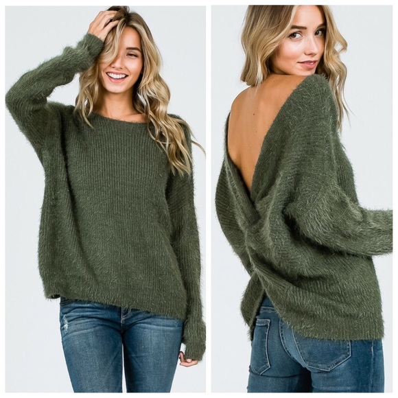 Blancheaux Sweaters - Olive mohair twist back sweater